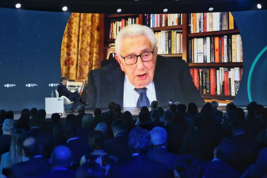 Dr Henry Kissinger speaking over a virtual call at the Bloomberg New Economy Forum 2022 at Capella Singapore on 15 November 2022. (SPH Media)