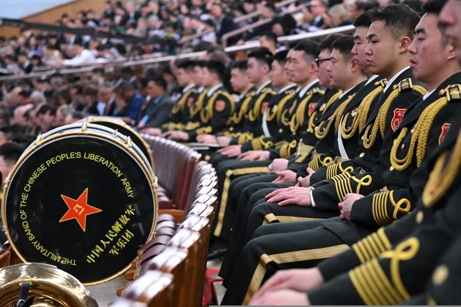 The People’s Liberation Army (PLA) band members attend the opening session of the National People's Congress at the Great Hall of the People in Beijing on 5 March 2025. (Jade Gao/AFP)