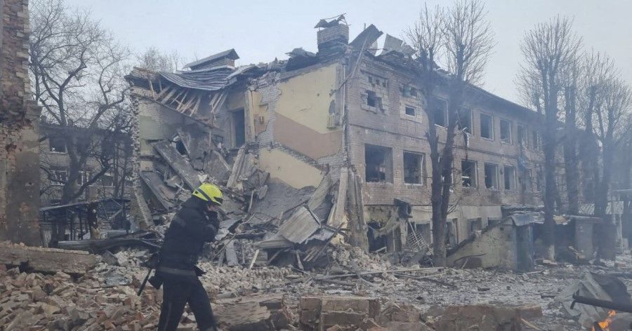This handout picture released by the State Emergency Service of Ukraine on 11 March 2022, shows rescuers working at the scene of an airstrike in Dnipro. Civilian targets came under Russian shelling in the central Ukrainian city of Dnipro on March 11, killing one, emergency services said, in what appeared to be the first direct attack on the city. (Handout/State Emergency Service of Ukraine/AFP)