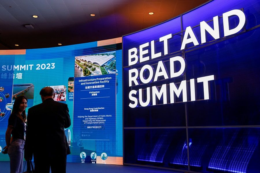 Visitors attend the "Belt and Road" summit in Hong Kong, China, on 14 September 2023. (Tyrone Siu/Reuters)