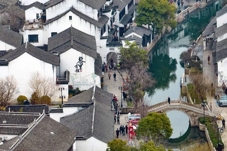 An aerial view of Lili Ancient Town in Suzhou, Jiangsu province, China, 17 February 2023. (CNS)