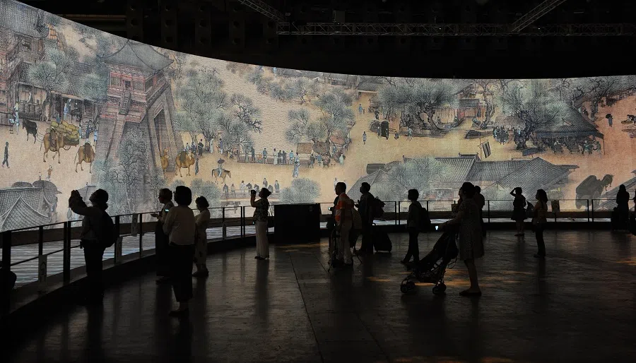 A digital recreation of the painting Along the River During the Qingming Festival (清明上河图, Qingming Shanghe Tu) is seen on display at the exhibition, A Moving Masterpiece: The Song Dynasty As Living Art, at the Singapore Expo Convention and Exhibition Centre, Singapore. (SPH)