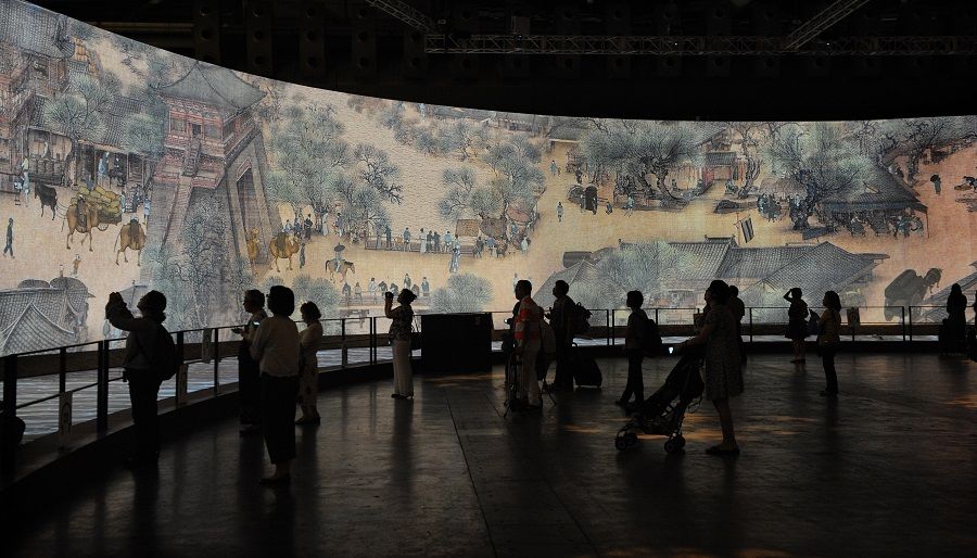 A digital recreation of the painting Along the River During the Qingming Festival (清明上河图, Qingming Shanghe Tu) is seen on display at the exhibition, A Moving Masterpiece: The Song Dynasty As Living Art, at the Singapore Expo Convention and Exhibition Centre, Singapore. (SPH)