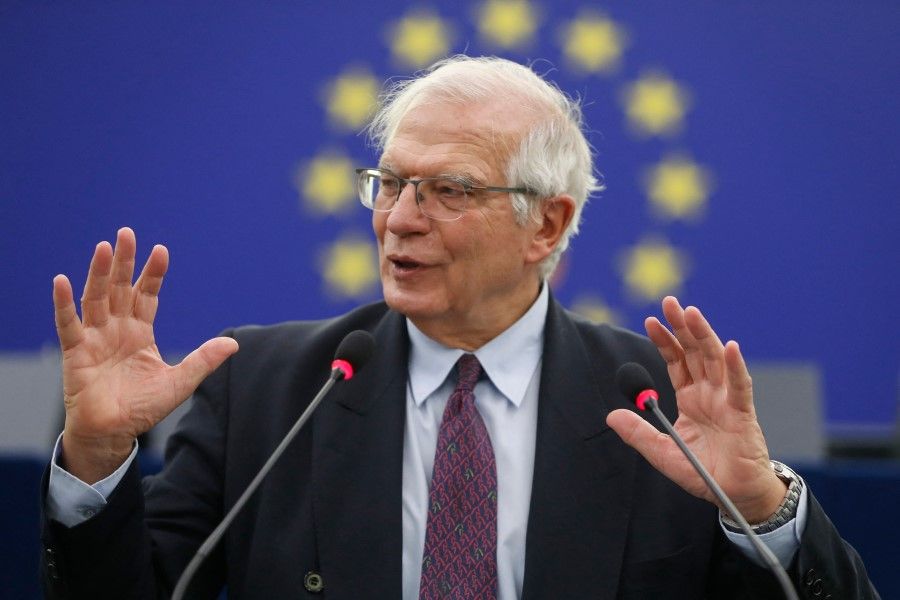 High Representative of the European Union for Foreign Affairs and Security Policy Josep Borrell delivers a speech on the situation at the Ukrainian border, at the European Parliament in Strasbourg, eastern France, on 14 December 2021. (Jean-Francois Badias/AFP)