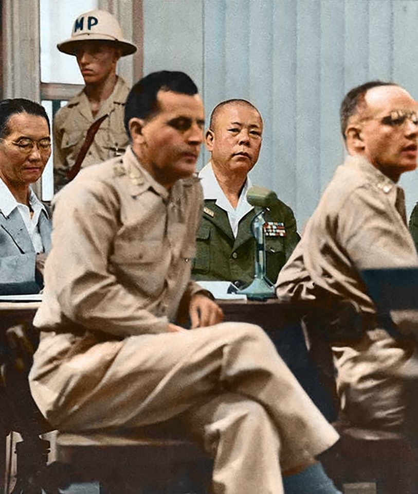 After surrendering, former Japanese army general Tomoyuki Yamashita was arrested by the British army and listed as a B-Class war criminal. The photo shows him in February 1946, on trial before an Allied war crimes tribunal in Manila. He was sentenced to death for killing POWs and civilians.