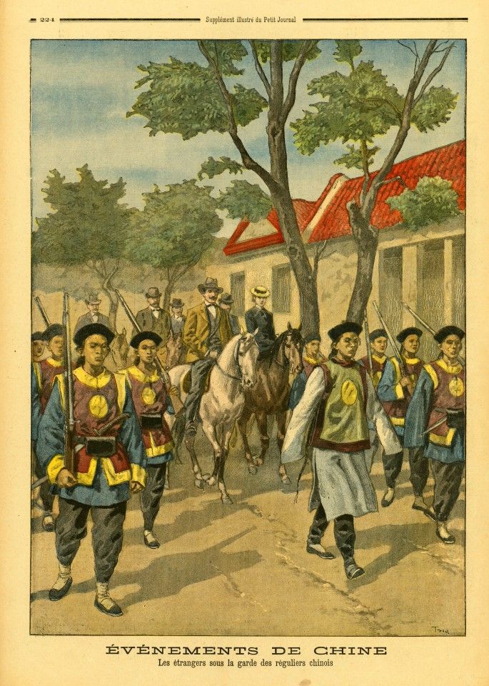 A colour supplement of Le Petit Journal from 1901 shows Beijing slowly returning to normal after the Boxer Rebellion, with Qing soldiers escorting Westerners on Li Hongzhang's instructions.