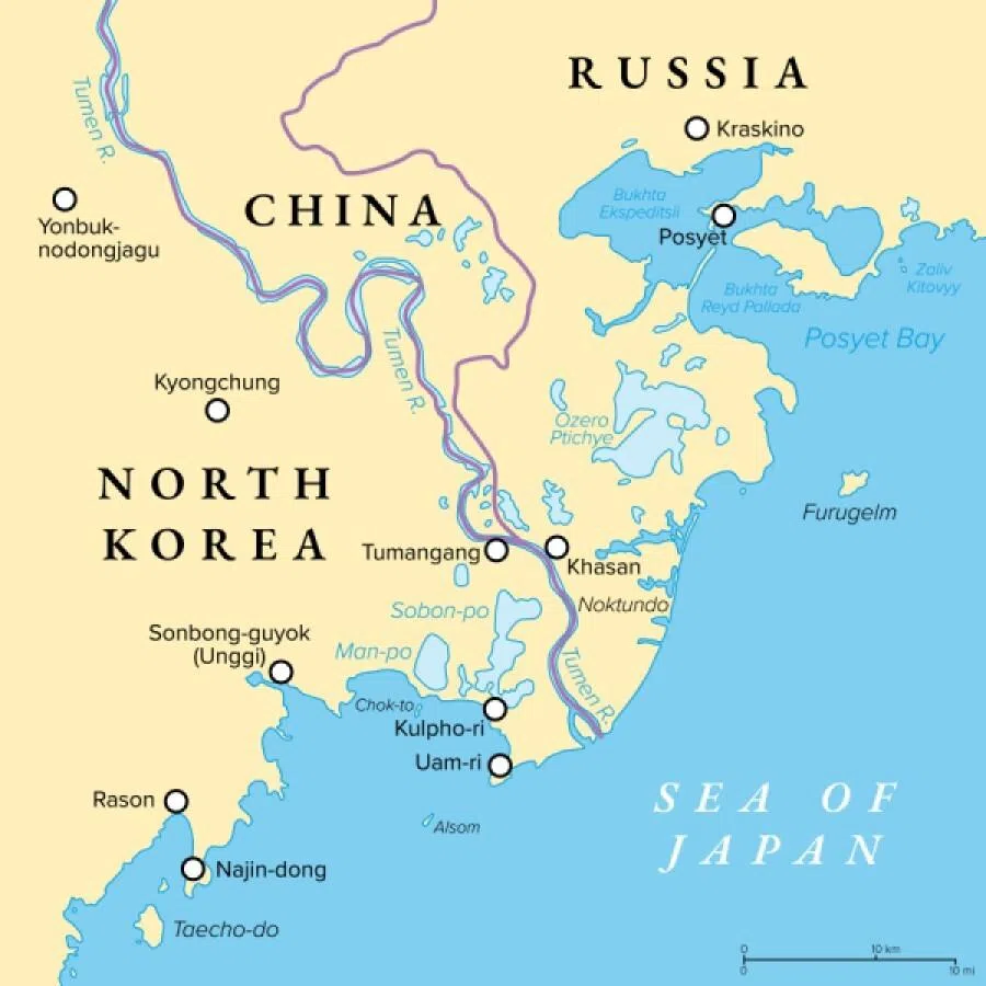 Tumen river flowing on Noktundo into Sea of Japan. (iStock)
