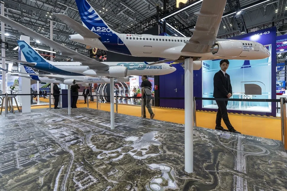 An Airbus SE model aircraft on display at the China International Import Expo in Shanghai, China, on 5 November 2024. (Qilai Shen/Bloomberg)