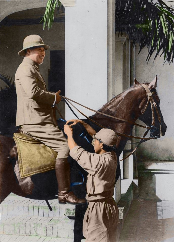 In 1942, Field Marshal Hisaichi Terauchi gave an appearance of victory outside his headquarters in Singapore. Terauchi was previously the commander of Japan's North China Area Army. After Japan initiated the Pacific War, Terauchi was made commander of the Southern Expeditionary Army Group. When World War II ended, Terauchi was arrested as a war criminal and imprisoned in Johor, where he died of illness in 1946. Today, there is a memorial to him in the Japanese Cemetery Park in Singapore.
