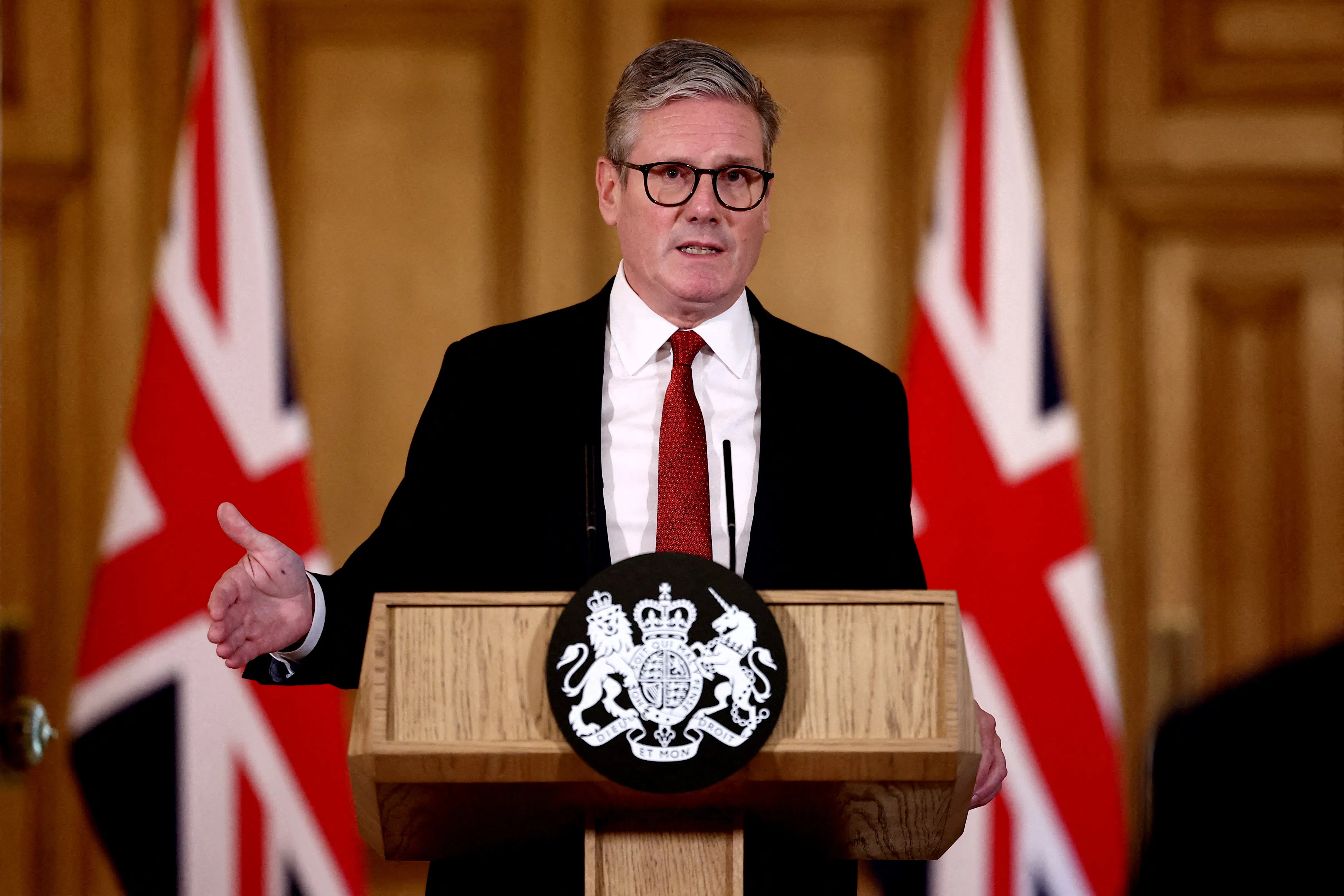 Britain’s Prime Minister Keir Starmer delivers a speech during a press conference at 10 Downing Street in central London, the UK, on 1 August 2024.