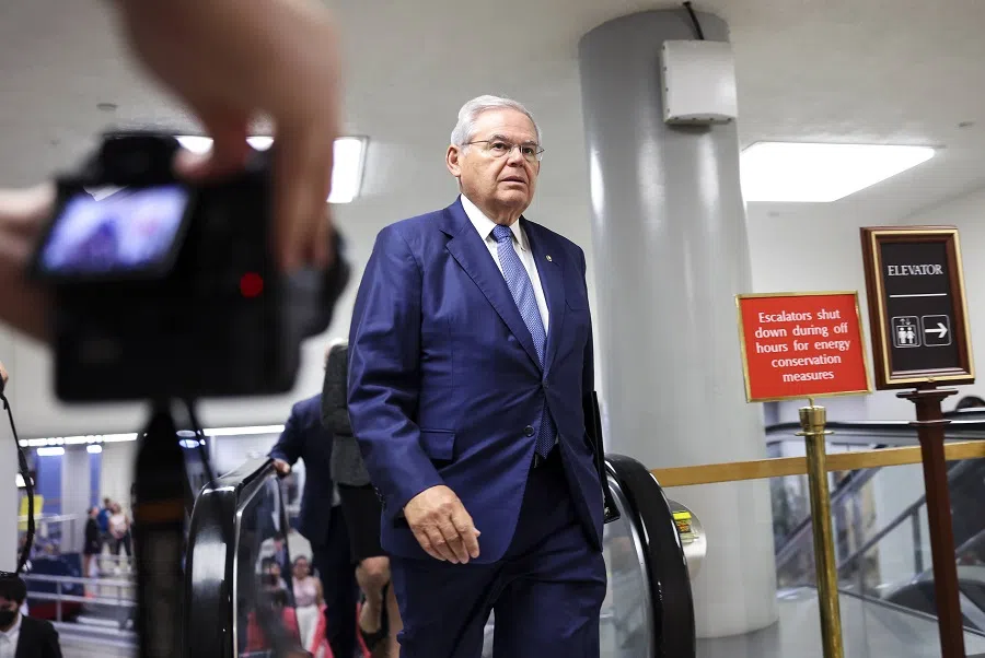US senator Bob Menendez, chairman of the Senate Foreign Relations Committee, makes his way to the Senate Chambers at the US Capitol on 3 August 2022 in Washington, DC, US. (Kevin Dietsch/Getty Images/AFP)