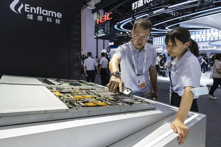 A Enflame Technology Co. ESL64-O supernode on display at the World AI Conference (WAIC) in Shanghai, China, on 17 July 2026.