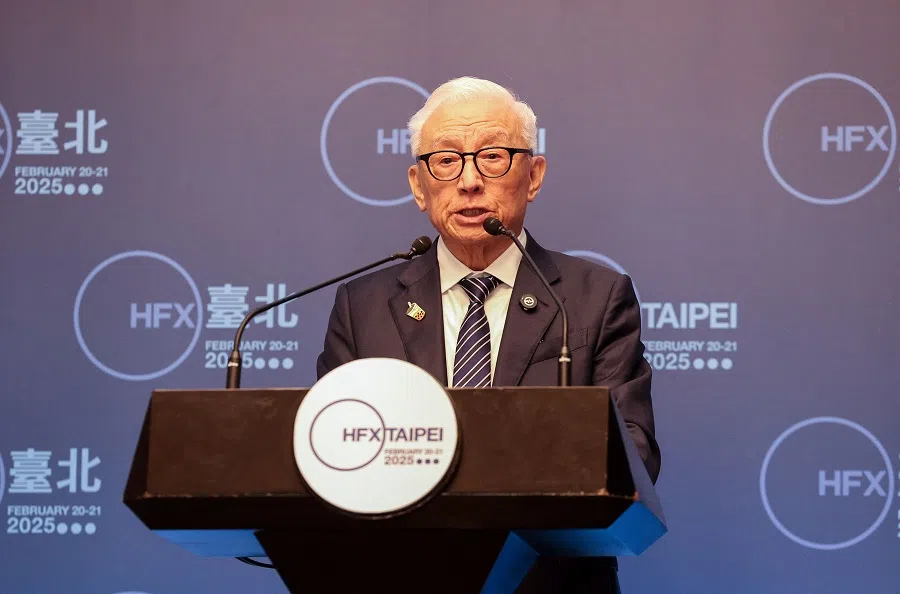 Founder of the United Microelectronics Corporation (UMC) Robert Tsao delivers a speech at the Halifax Security Forum in Taipei, Taiwan on 20 February 2025. (I-Hwa Cheng/AFP)