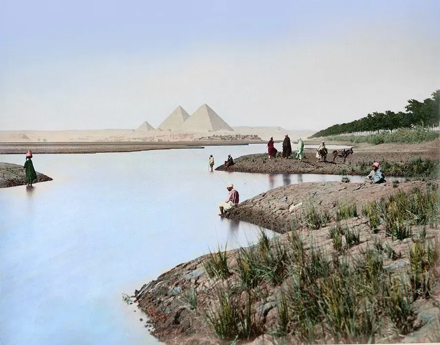The pyramids of Cairo in the 1860s, located in an important city along the Maritime Silk Road in North Africa.