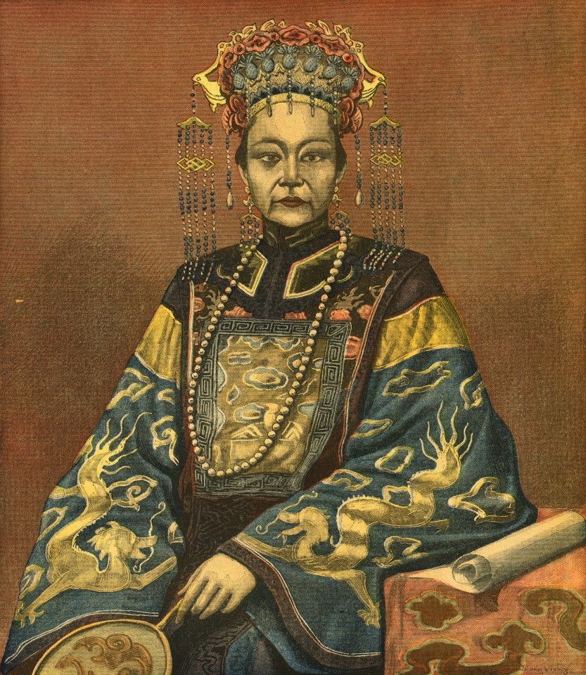 An illustration of Empress Dowager Cixi carried in a Western publication, 1900. After 200 years of strength and prosperity, the Qing empire was no match for the ships and cannons of the Western countries, and quickly declined.