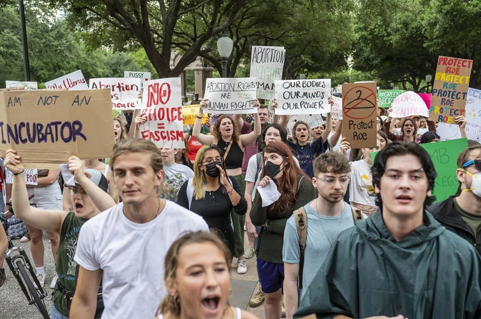 Demonstrators during a national walk out in support of abortion rights at the University of Texas in Austin, Texas, US, on 5 May 2022. (Sergio Flores/Bloomberg)
