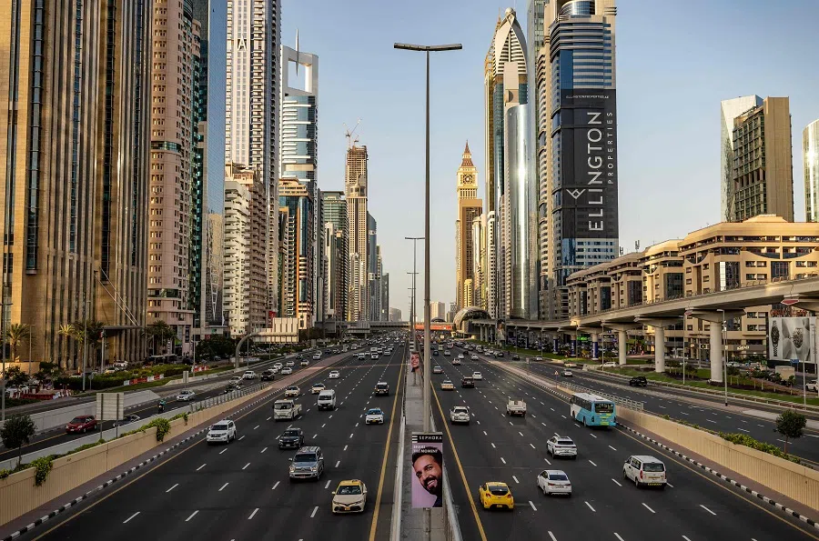 Traffic moves on Sheikh Zayed Road in Dubai on 24 March 2025. (Fadel Senna/AFP)