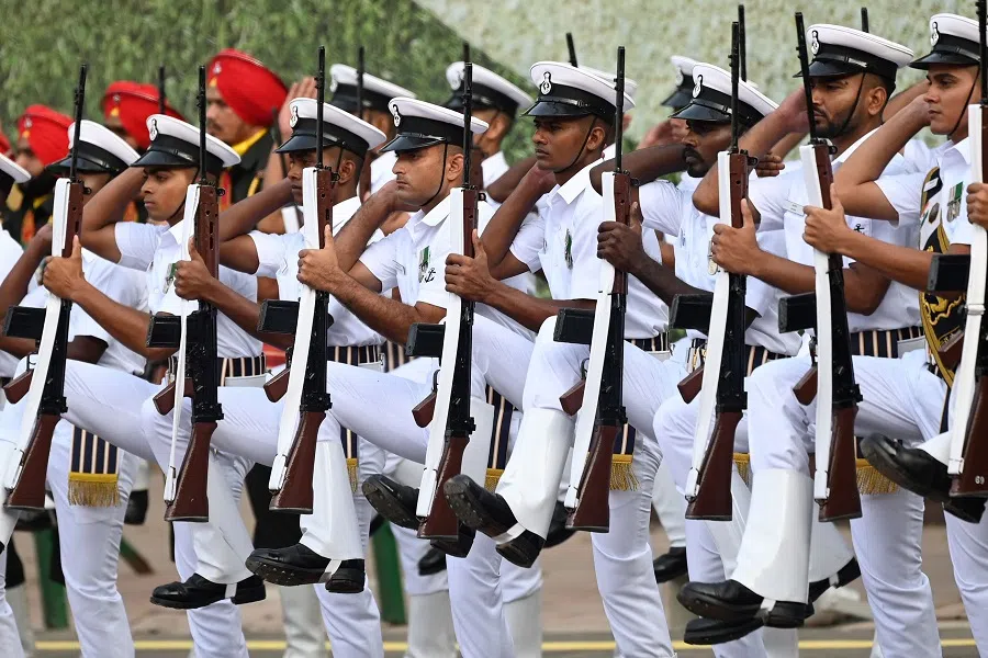 Indian soldiers participate in a full-dress rehearsal for the country's Independence Day celebrations at Red Fort in New Delhi, India on 13 August 2023. (Sajjad Hussain/AFP)