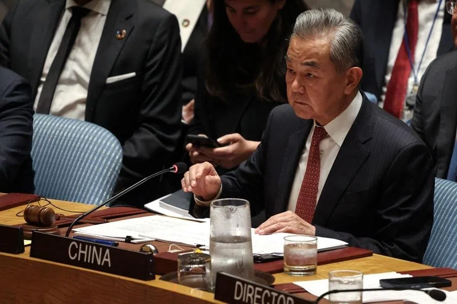 Chinese Foreign Minister Wang Yi attends a Security Council meeting at the United Nations headquarters in New York City, US, on 26 May 2026.