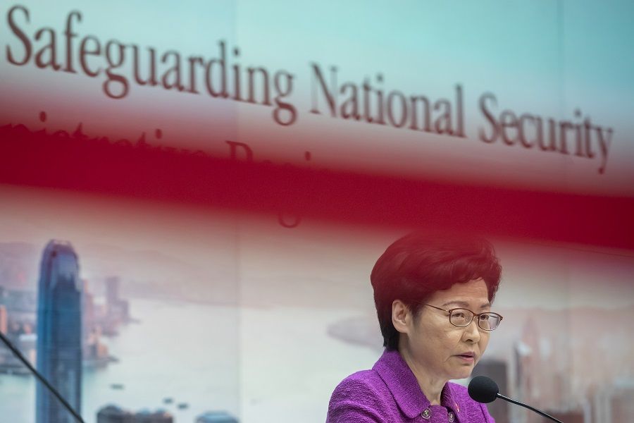Carrie Lam, Hong Kong's chief executive, speaks at a news conference in Hong Kong, China, on 1 July 2020. (Paul Yeung/Bloomberg)
