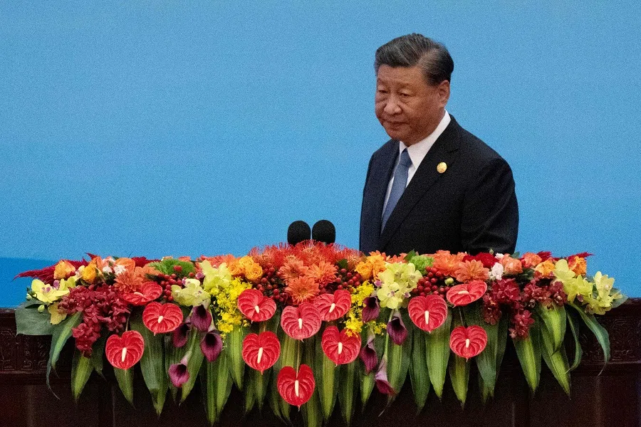 China's President Xi Jinping prepares to deliver his speech at the opening ceremony of the third Belt and Road Forum for International Cooperation at the Great Hall of the People in Beijing on 18 October 2023. (Pedro Pardo/AFP)
