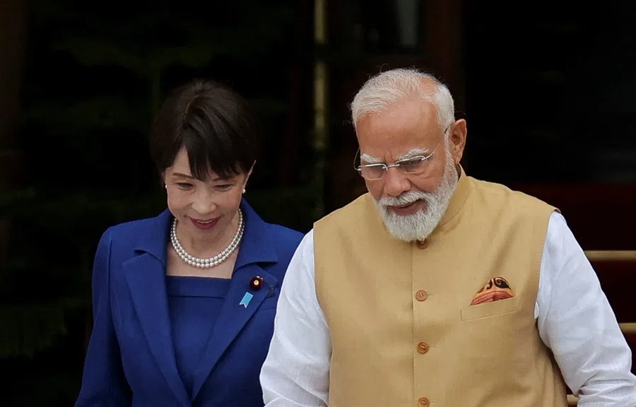 Japanese Prime Minister Sanae Takaichi and her Indian counterpart Narendra Modi meet at the Hyderabad House in New Delhi, India, on 2 July 2026.