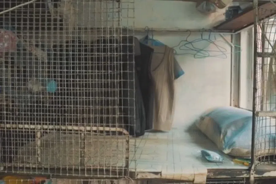 A significant number of people in Hong Kong live in tiny "cage homes". (Screen grab/bilili/柠檬情报局)