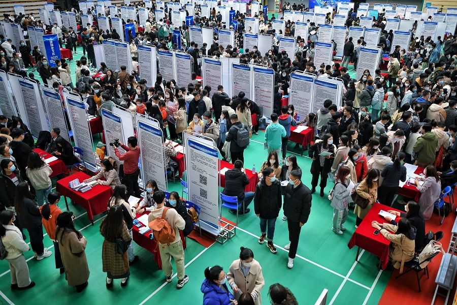 College students look for jobs at a job fair held at Tianjin University, Tianjin, China, 3 March 2023. (CNS)