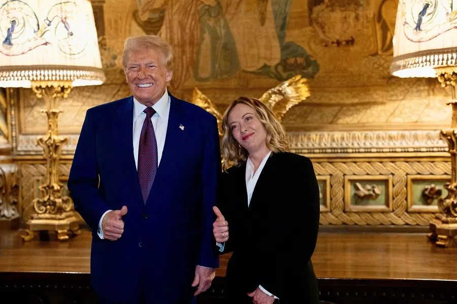 US President Donald Trump meets with Italian Prime Minister Giorgia Meloni at Mar-a-Lago in Palm Beach, Florida, US, on 4 January 2025. (Italian Government/Handout via Reuters)