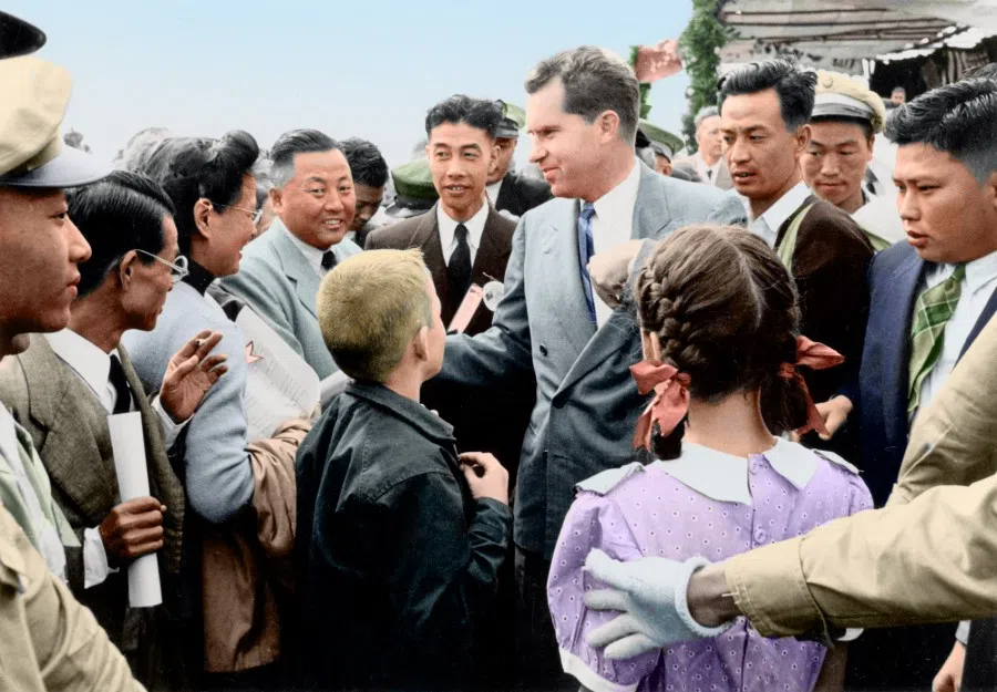 US Vice President Richard Nixon speaking to Taiwanese on his visit to Taiwan in 1953.