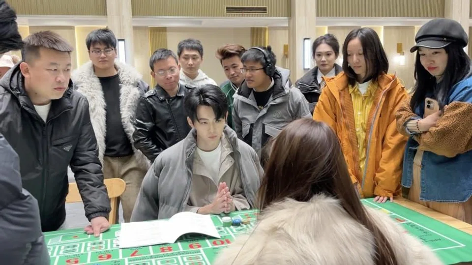 Filming a scene set in a casino.