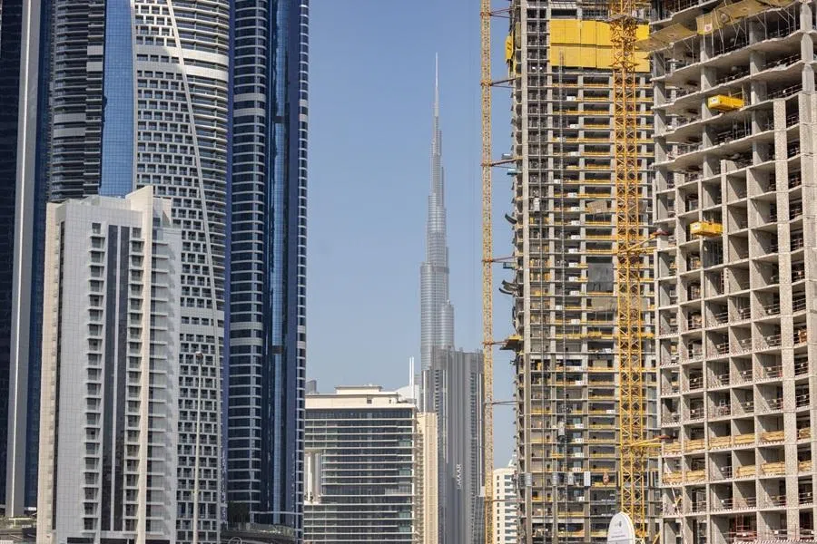 The Burj Khalifa skyscraper, centre, near a construction site in Dubai, United Arab Emirates, on 20 February 2026. (Walaa Alshaer/Bloomberg)