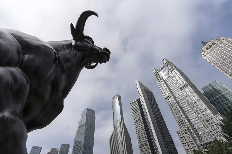 A statue of of a bull in Pudong’s Lujiazui Financial District in Shanghai, China, on 21 October 2024. (Qilai Shen/Bloomberg)