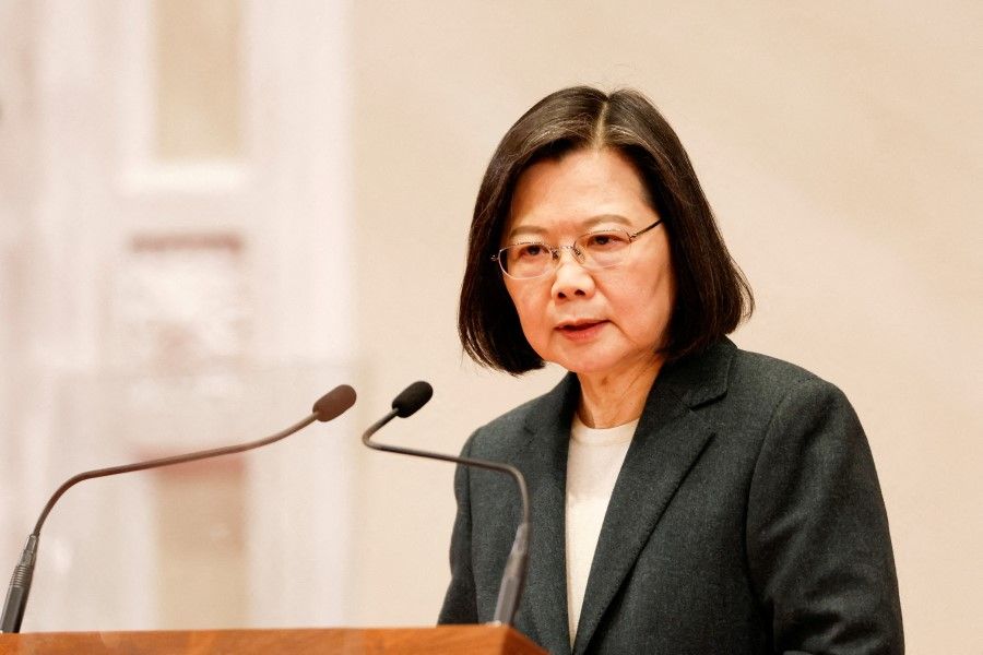 Taiwan President Tsai Ing-wen speaks during a news conference at the presidential office in Taipei, Taiwan, 27 January 2023. (Carlos Garcia Rawlins/Reuters)
