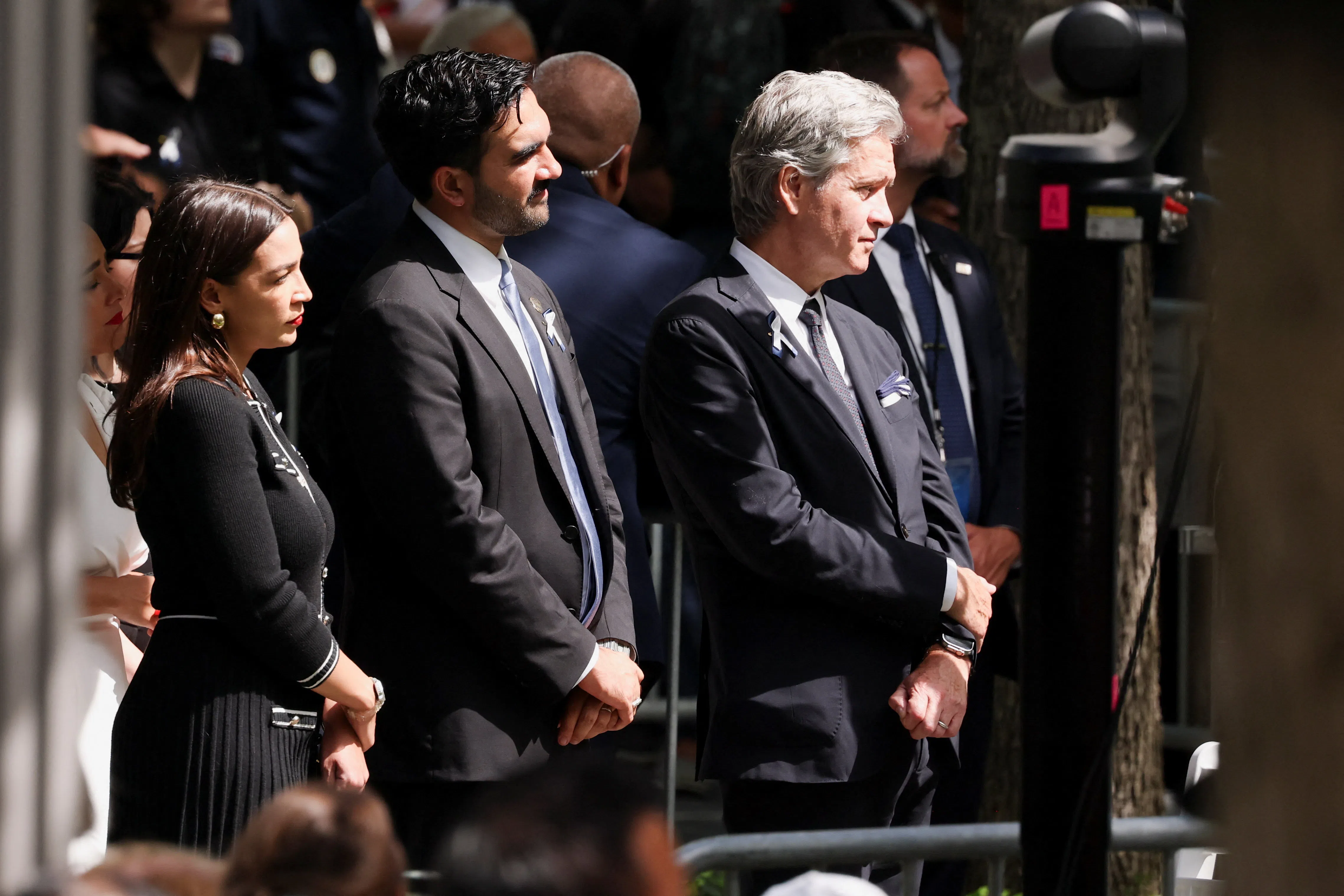 New York City Mayor Zohran Mamdani and US Representative Alexandria Ocasio-Cortez at a ceremony marking the 25th anniversary of the September 11 attacks held at the 9/11 Memorial in New York City, US, on 11 September 2026.