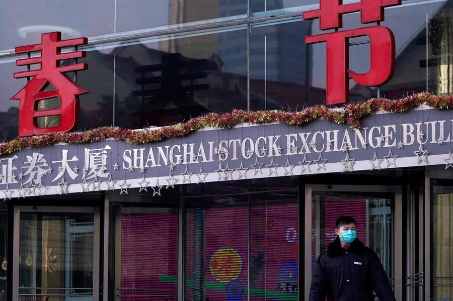 A security guard stands at the Shanghai Stock Exchange building at the Pudong financial district in Shanghai, China, on 3 February 2020.