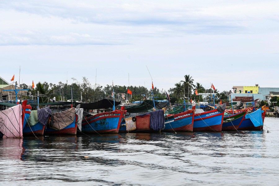 This photo taken on 20 August 2022, shows fishing boats anchored at Sa Ky port on Vietnam's offshore Ly Son island. (Nhac Nguyen/AFP)