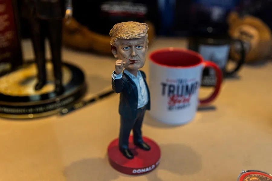A figure depicting US President-elect Donald Trump is seen at a store in Johnstown, Pennsylvania, US, on 6 November 2024. (Jeenah Moon/Reuters)