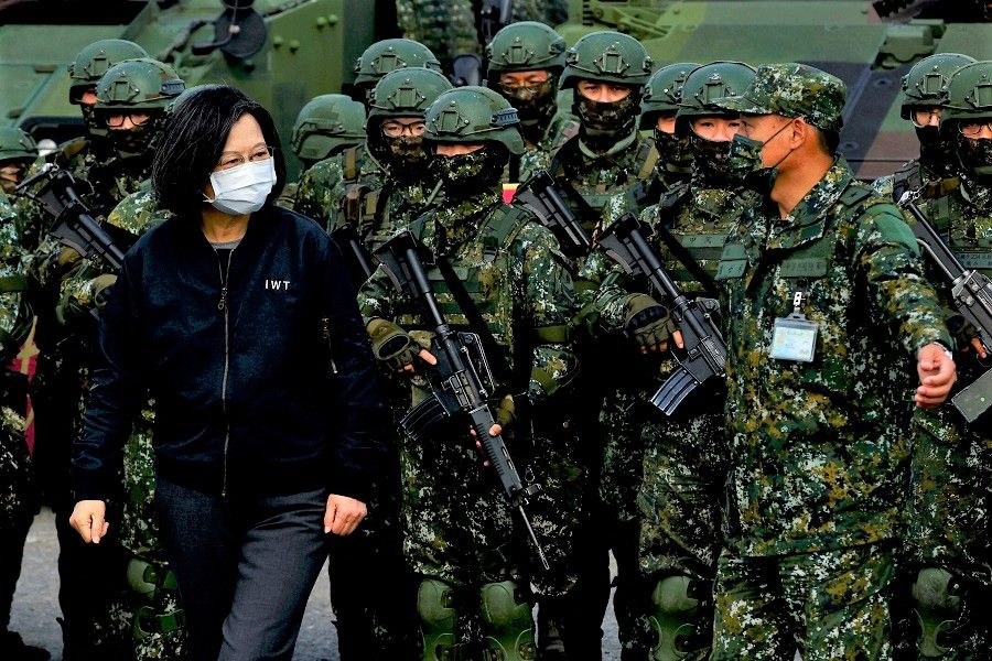 Taiwan President Tsai Ing-wen visits a military base in Chiayi, Taiwan, 6 January 2023. (Ann Wang/Reuters)