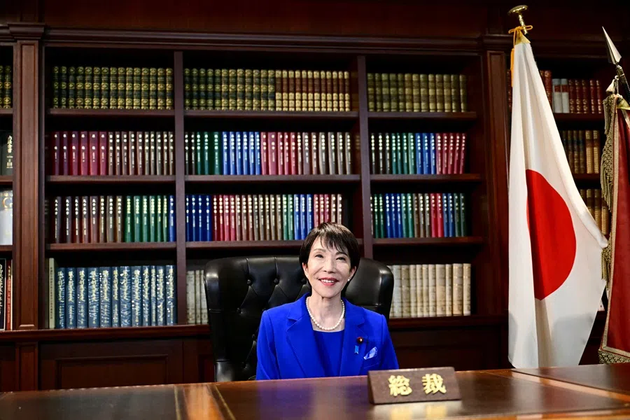 Sanae Takaichi, the newly elected leader of Japan’s ruling Liberal Democratic Party (LDP), poses in the party leader’s office after the LDP leadership election in Tokyo, Japan on 4 October 2025. (Yuichi Yamazaki/Pool via Reuters)