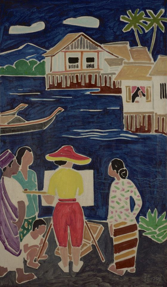 Liu Kang, Painting Kampong, 1954, Gift of the artist's family, Collection of National Gallery Singapore. (Courtesy of National Gallery Singapore)