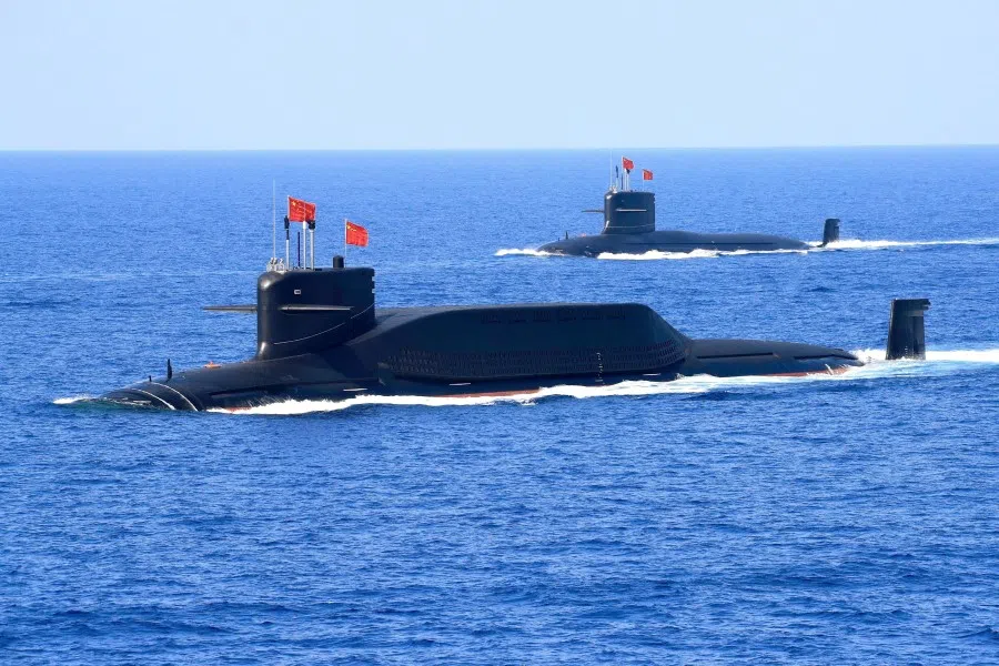 A nuclear-powered Type 094A Jin-class ballistic missile submarine of the Chinese People's Liberation Army (PLA) Navy is seen during a military display in the South China Sea on 12 April 2018. (Stringer/Reuters)