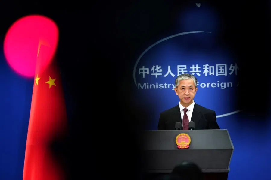 A Chinese foreign ministry news conference in Beijing, 27 July 2020. China's foreign ministry has not minced its words with the US. (Tingshu Wang/REUTERS)