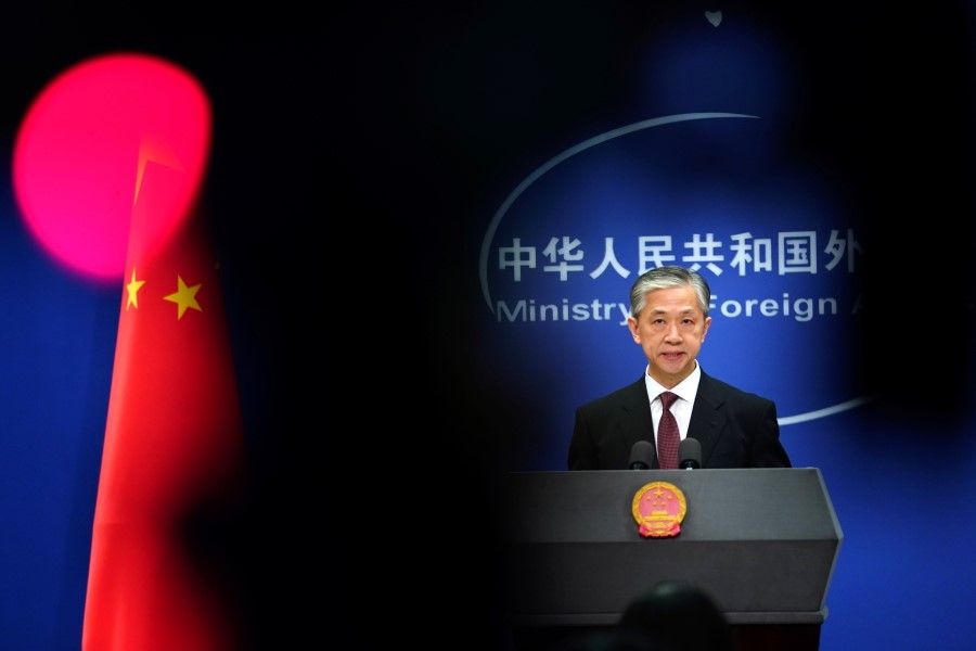 A Chinese foreign ministry news conference in Beijing, 27 July 2020. China's foreign ministry has not minced its words with the US. (Tingshu Wang/REUTERS)