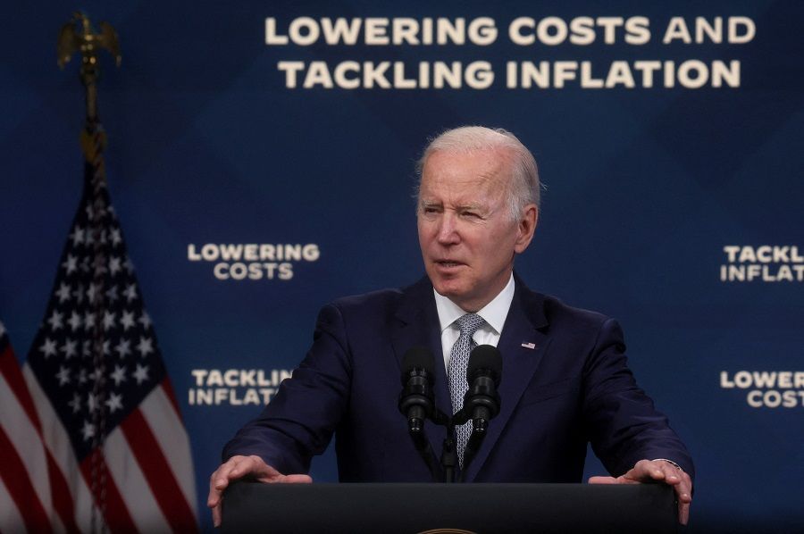 US President Joe Biden delivers remarks on administration plans to fight inflation and lower costs during a speech in the Eisenhower Executive Office Building's South Court Auditorium at the White House in Washington, US, 10 May 2022. (Leah Millis/Reuters)