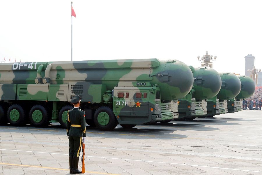 Military vehicles carrying DF-41 intercontinental ballistic missiles travel past Tiananmen Square during the military parade marking the 70th founding anniversary of the People's Republic of China, in Beijing, China, on 1 October 2019. (Thomas Peter/File Photo/Reuters)