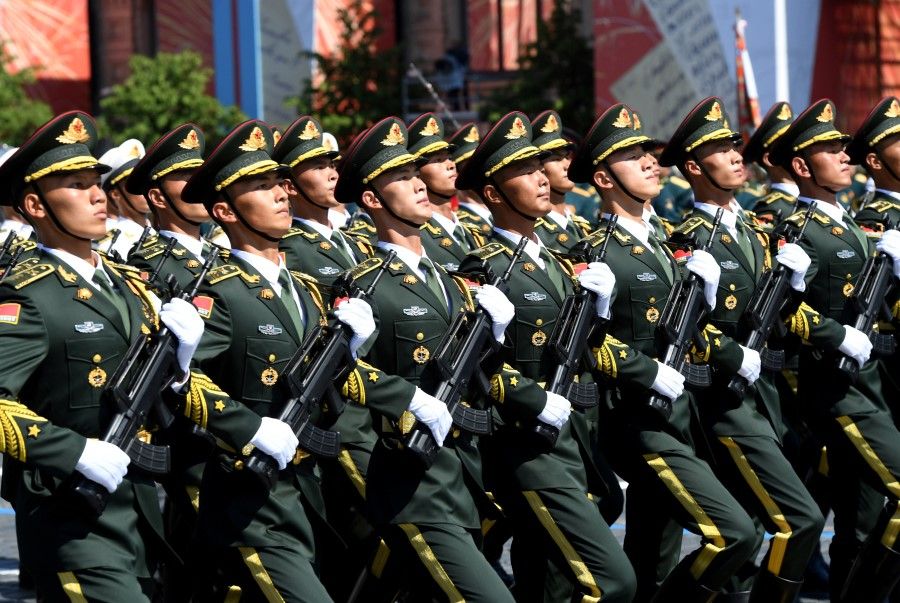 Soldiers of China's People's Liberation Army march during the Victory Day Parade in Red Square in Moscow, Russia, 24 June 2020, marking the 75th anniversary of the victory over Nazi Germany in World War Two. (Sergey Pyatakov via REUTERS)
