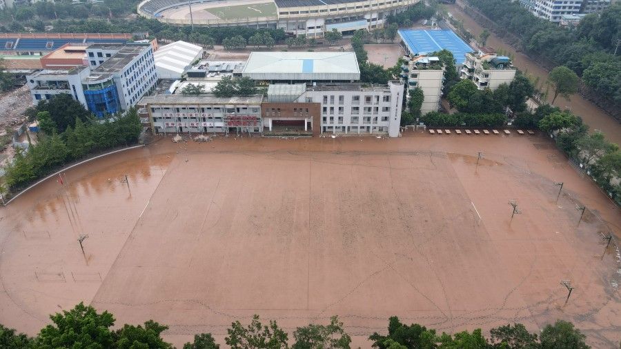 A flooded primary school in Leshan, 20 August 2020. (CNS)