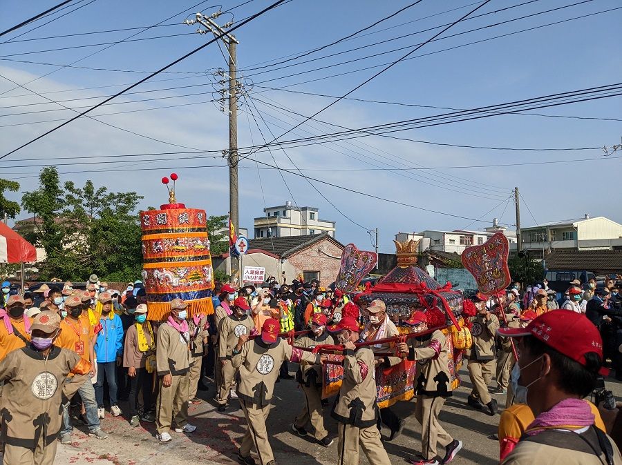 The Dajia Mazu's litter arrives at a small temple in Xingang, Chiayi, allowing locals to pay their respects and celebrate the sea goddess' birthday. (SPH Media)