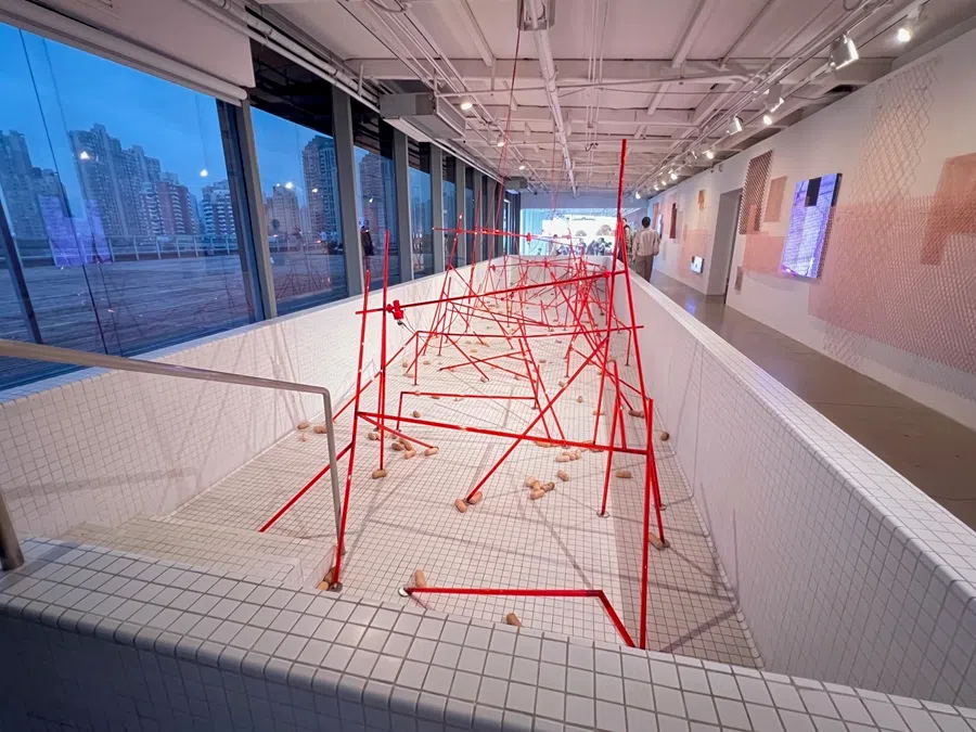 Little Things《小人国》, 2025 (top to bottom) consisting of a circle pit, square pit and rectangle pit is Lin Tianmiao’s experimentations with new media and technology.